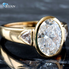 Load image into Gallery viewer, 2.88ctw Oval Bezel Set Solitaire with Trilliant Cut Diamond on High Polished Shoulders Wider Shank