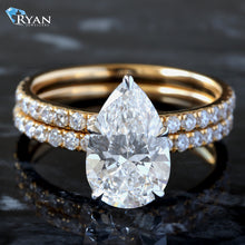 Load image into Gallery viewer, 3.30ctw Bridal Set Pear Solitaire with Pave Setting and Diamond Band