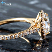 Load image into Gallery viewer, 3.08ctw Round Solitaire Cushion Halo with Pave Shoulders Ring