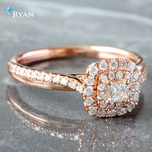 Load image into Gallery viewer, 0.50CTW Natural Diamond Princess Center Double Pave Cushion Halo with Pave Twist Band