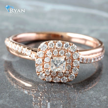 Load image into Gallery viewer, 0.50CTW Natural Diamond Princess Center Double Pave Cushion Halo with Pave Twist Band
