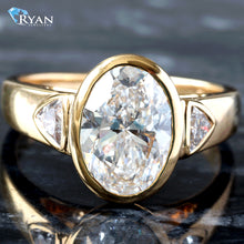 Load image into Gallery viewer, 2.88ctw Oval Bezel Set Solitaire with Trilliant Cut Diamond on High Polished Shoulders Wider Shank