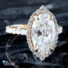 Load image into Gallery viewer, 4.93ctw Old European Moval Cut Solitaire with Halo and Pave Diamond Shoulders
