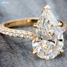 Load image into Gallery viewer, 3.55ctw Pear Solitaire with Hidden Halo and Pave Shoulders