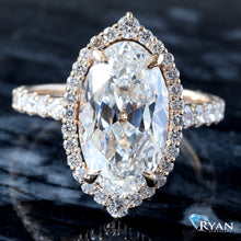 Load image into Gallery viewer, 4.93ctw Old European Moval Cut Solitaire with Halo and Pave Diamond Shoulders