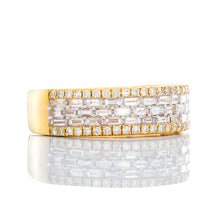 Load image into Gallery viewer, 0.75ctw Three Row Horizontal Baguette Center with Round Diamond Sides Band
