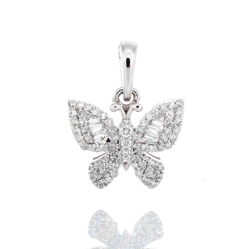 0.33ctw Butterfly Pendant with Baguette Diamond Pointed Wings