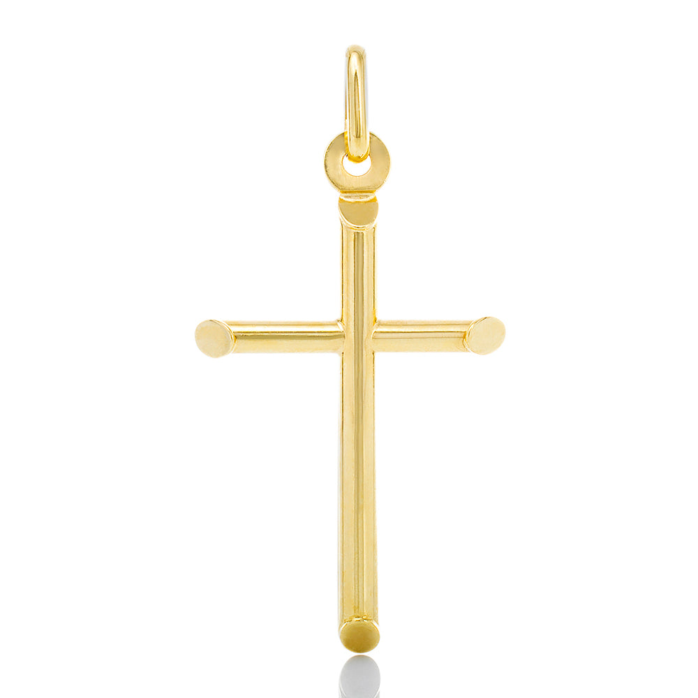 PENDANT 10K GY ROUND TUBE  CROSS WITH BEVELED ENDS