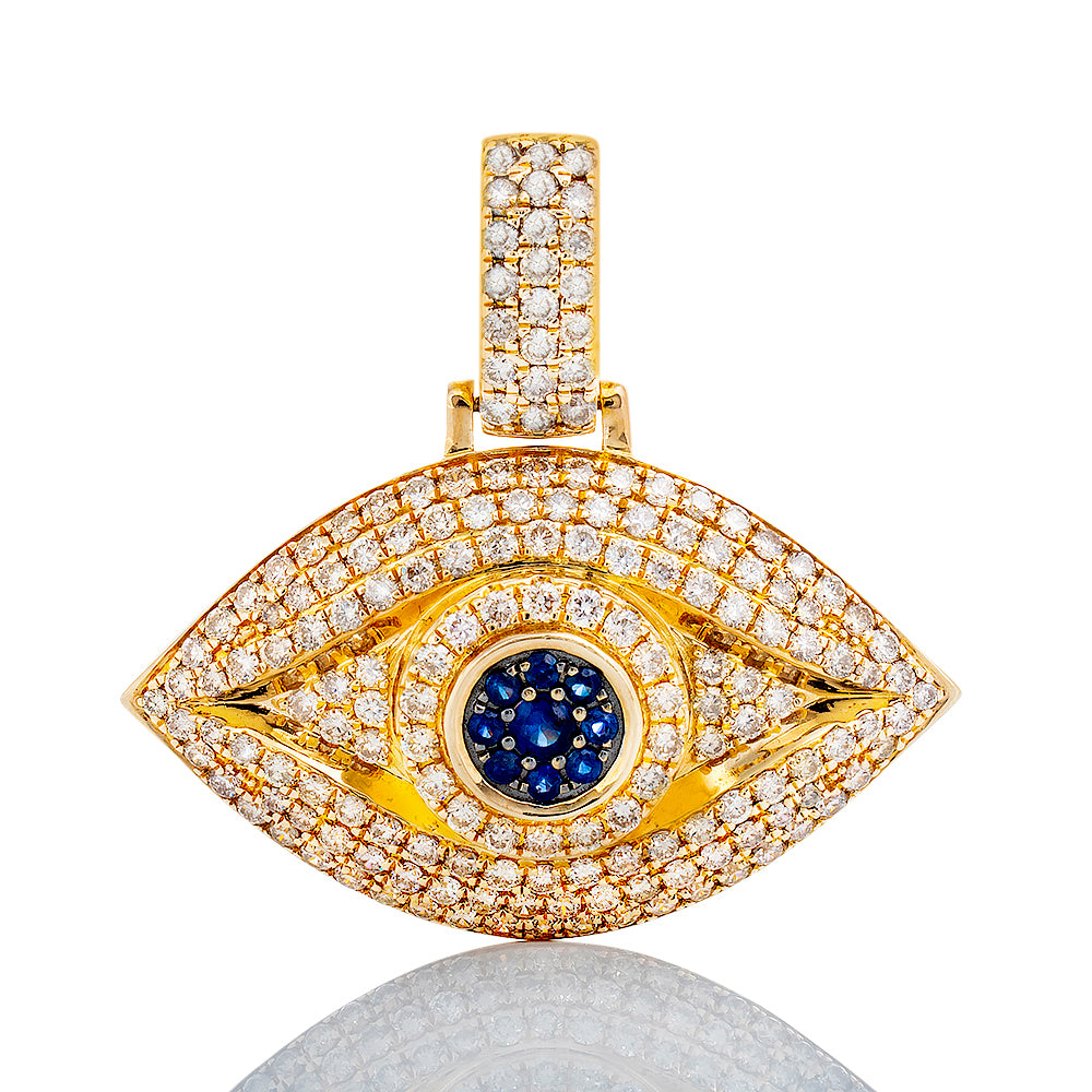 1.89ctw Evil Eye Full Diamond Pave with Blue Diamond Center