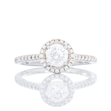 Load image into Gallery viewer, 0.77ctw Brilliant Cut Solitaire with Round Halo and Upswept Diamonds Shoulders
