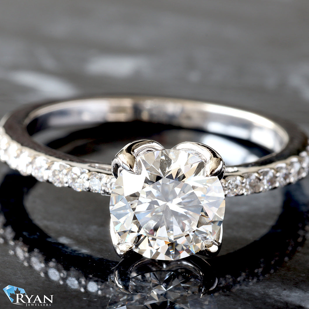 1.55ctw Round Solitaire with Tulip Prongs and Pave Shoulders Ring