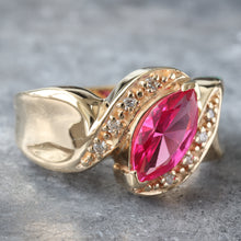 Load image into Gallery viewer, Synthetic Ruby Marquise with Small Prog Set 0.04CT Diamonds Ring
