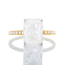 Load image into Gallery viewer, 2.33ctw Radiant Solitaire Dainty Diamond Pave Shoulders with Hidden Diamond Halo
