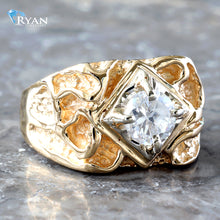 Load image into Gallery viewer, Cubic Zirconia Round Solitaire W/ Diamond Boarder Nugget Ring
