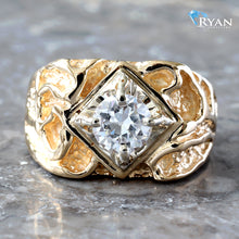 Load image into Gallery viewer, Cubic Zirconia Round Solitaire W/ Diamond Boarder Nugget Ring
