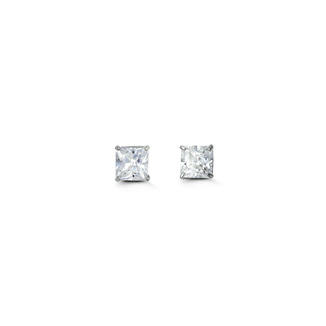 4mm Princess Cut Cubic Zirconia Stud Earrings in White Gold