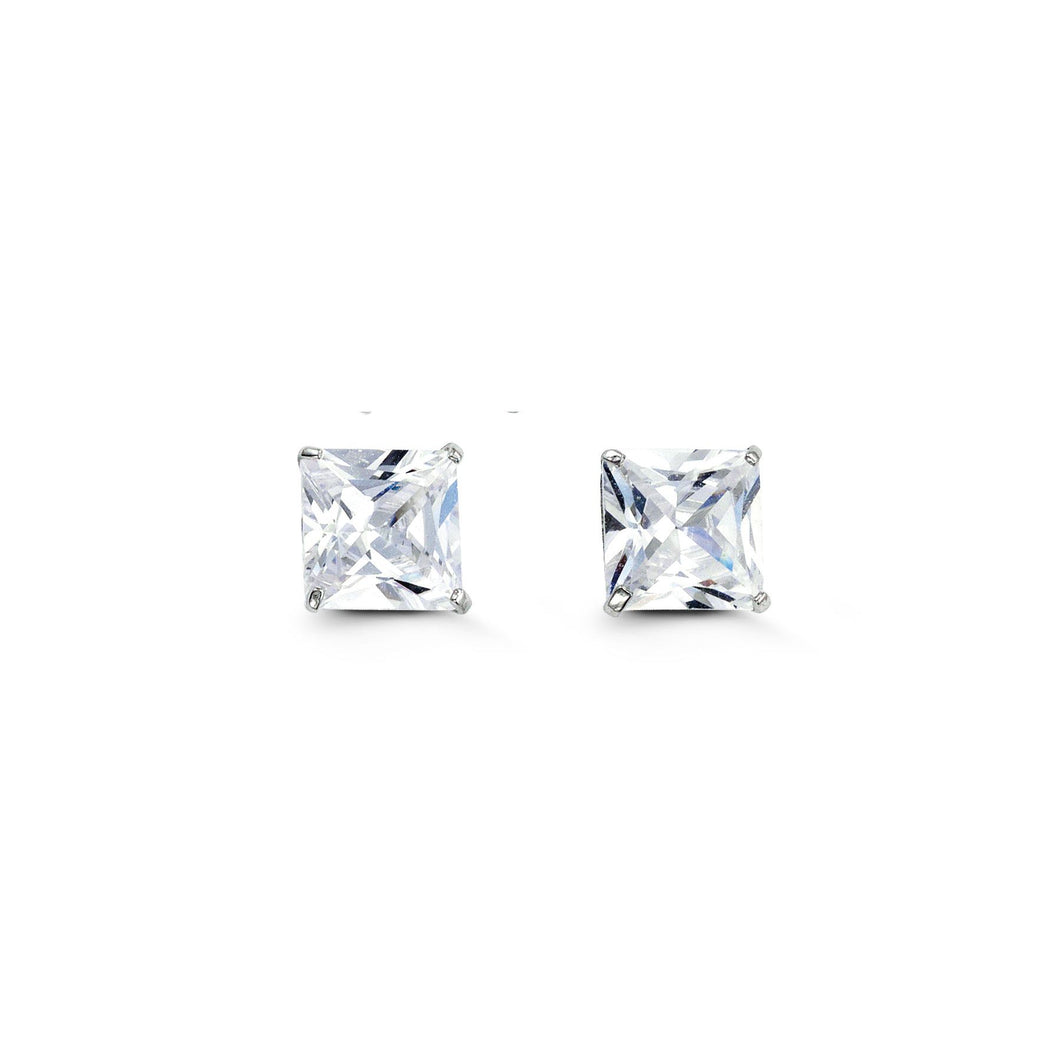 6mm Princess Cut Cubic Zirconia Stud Earrings in White Gold