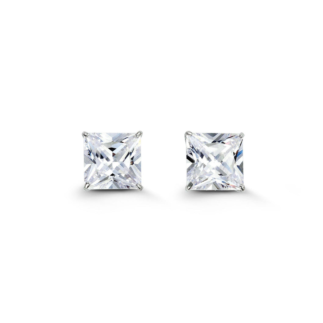 7mm Princess Cut Cubic Zirconia Stud Earrings in White Gold