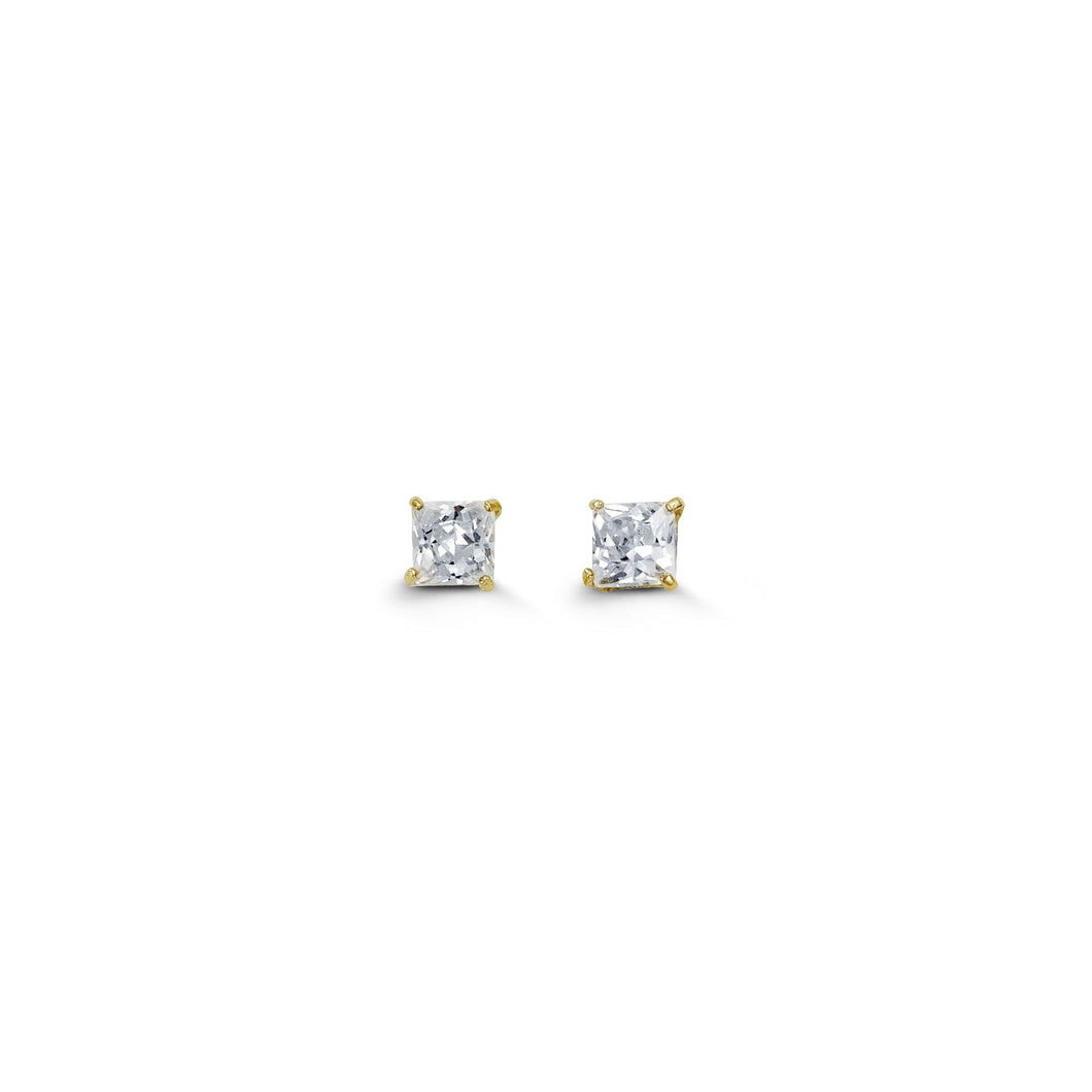 3mm Princess Cut Cubic Zirconia Stud Earrings in Yellow Gold