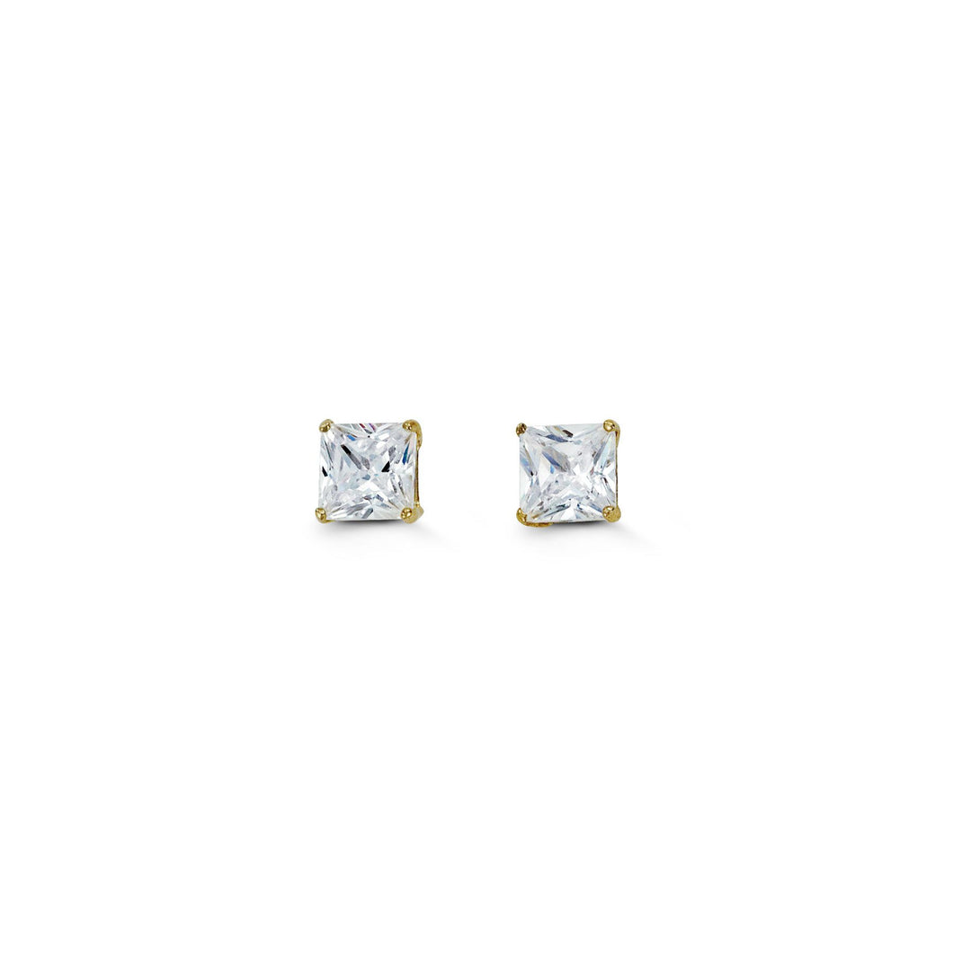 4mm Princess Cut Cubic Zirconia Stud Earrings in Yellow Gold