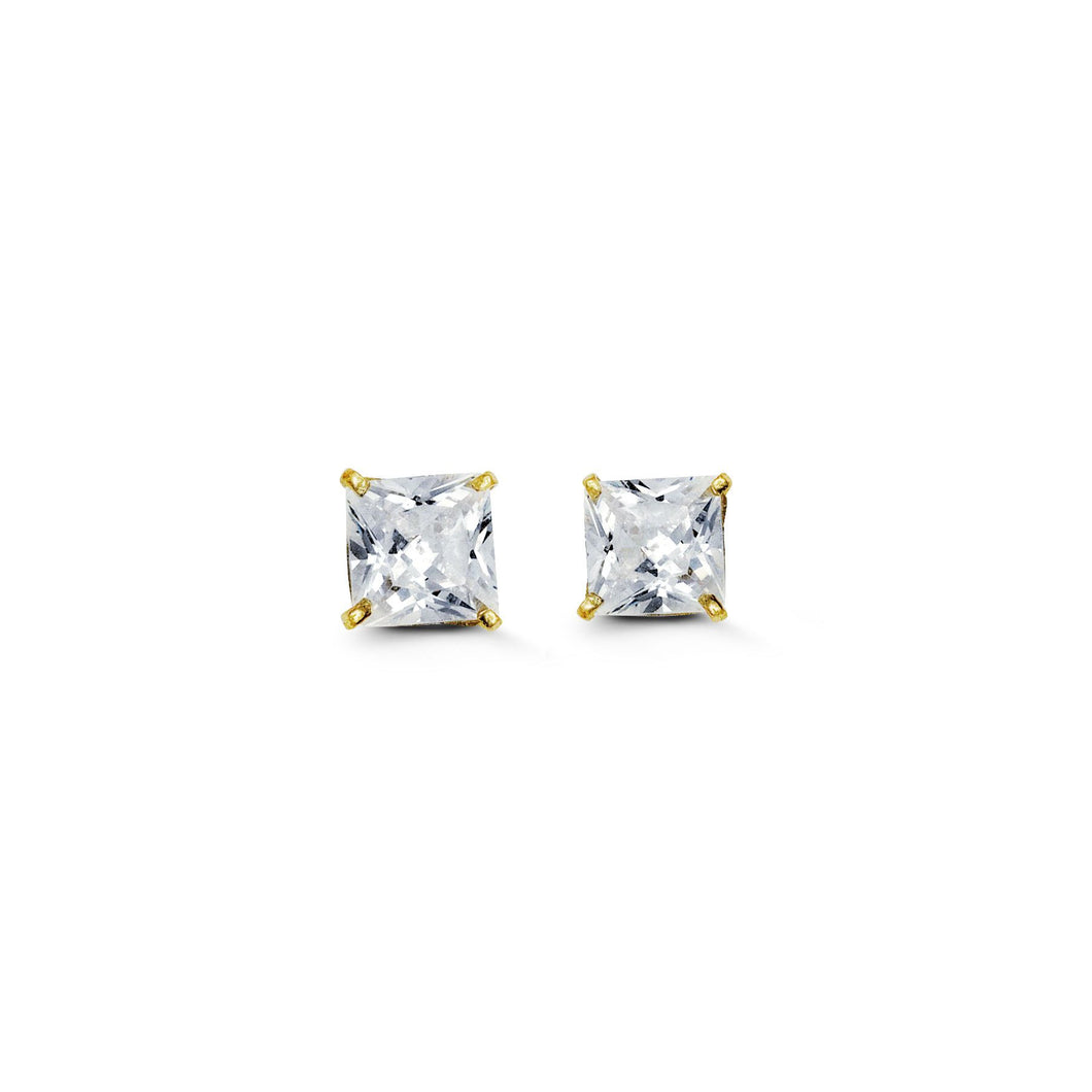 5mm Princess Cut Cubic Zirconia Stud Earrings in Yellow Gold