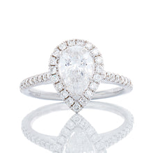 Load image into Gallery viewer, 1.49CTW Pear Cut Lab Solitaire with Halo and Pave upswept Shoulders
