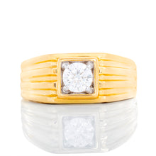 Load image into Gallery viewer, 0.50ctw Men&#39;s Ring Table Top Round Lab Solitaire with Grooved Lines
