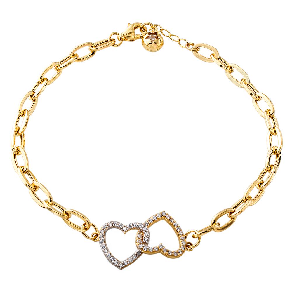 Two Tone Interlocking Double CZ Heart on Rolo Link