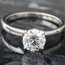 Load image into Gallery viewer, 1.12ctw Round Solitaire with Hidden Halo and High Polished Flat Edge Shoulders Ring
