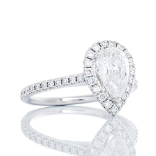 Load image into Gallery viewer, 1.49CTW Pear Cut Lab Solitaire with Halo and Pave upswept Shoulders
