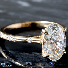 Load image into Gallery viewer, 2.75ctw Oval Solitaire with Polished Bead Set Alternating and Hidden Halo Ring
