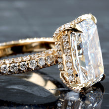 Load image into Gallery viewer, 6.62ctw Radiant Solitaire Three Sided Pave Shoulders with Full Diamond Basket Ring
