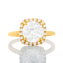 Load image into Gallery viewer, 2.26ctw Round Solitaire with Earth Mined Halo Pave Cushion Ring
