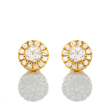 Load image into Gallery viewer, EARRINGS GY 10K 0.80CTW SMALL ROUND FLOWER CLUSTER WITH DROP DOWN ROUND HALO
