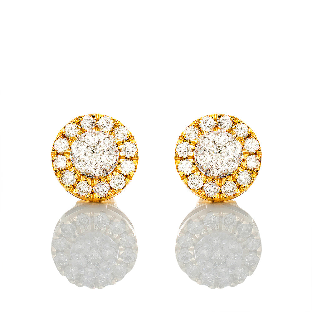 EARRINGS GY 10K 0.80CTW SMALL ROUND FLOWER CLUSTER WITH DROP DOWN ROUND HALO