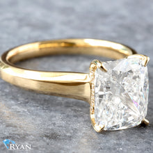 Load image into Gallery viewer, 3.12ctw Cushion Solitaire with Hidden Halo Diamond Ring
