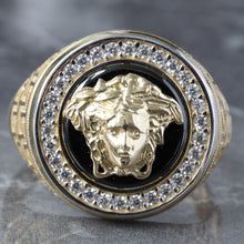 Load image into Gallery viewer, Black Onyx With Greek Key Shoulders Ring
