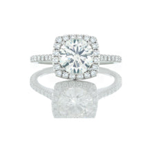 Load image into Gallery viewer, 2.00ctw Round Lab Solitaire set into Natural Cushion Halo and Pave Shoulders
