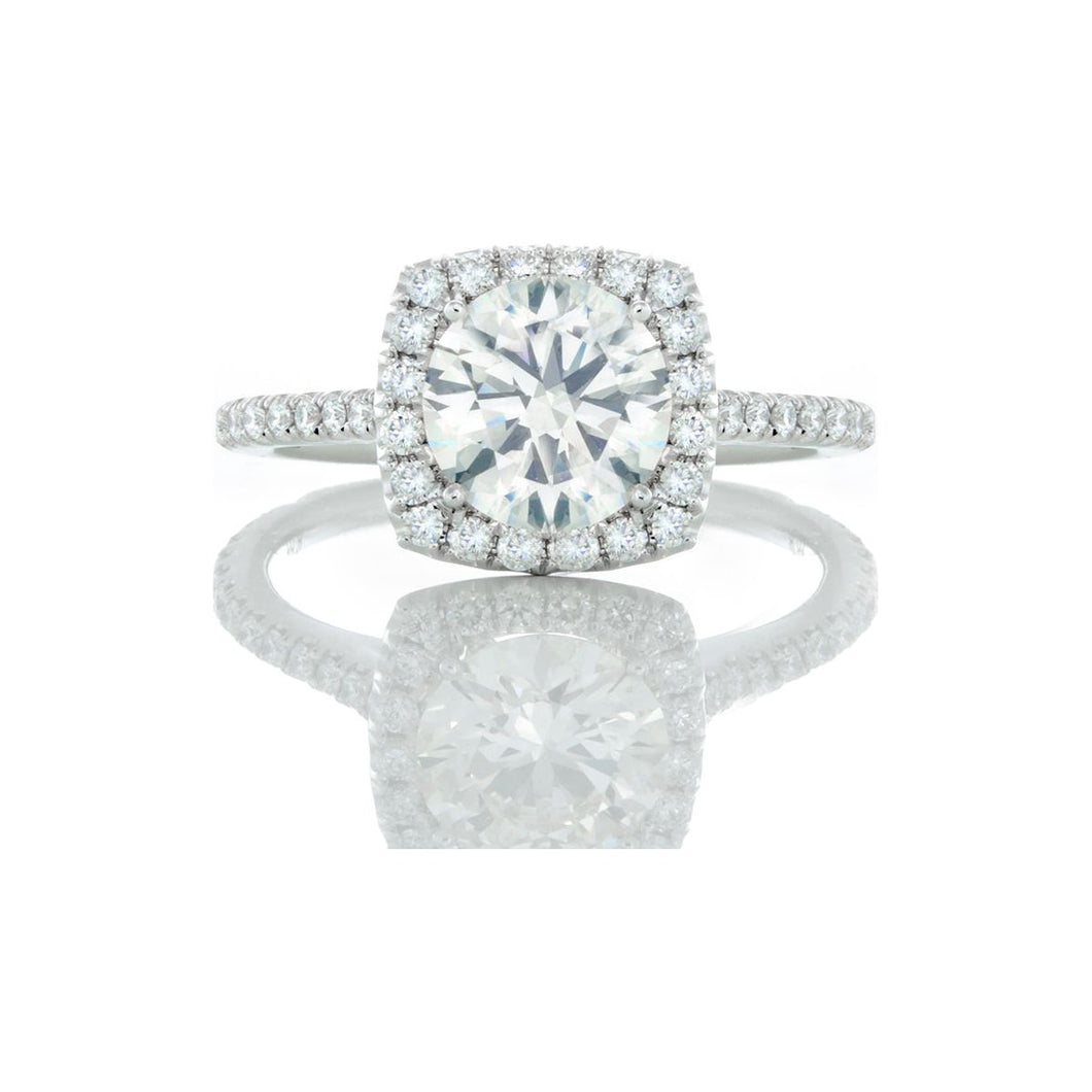 2.00ctw Round Lab Solitaire set into Natural Cushion Halo and Pave Shoulders