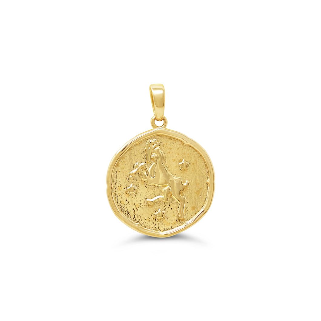 Aries Round Yellow Gold Zodiac Pendant