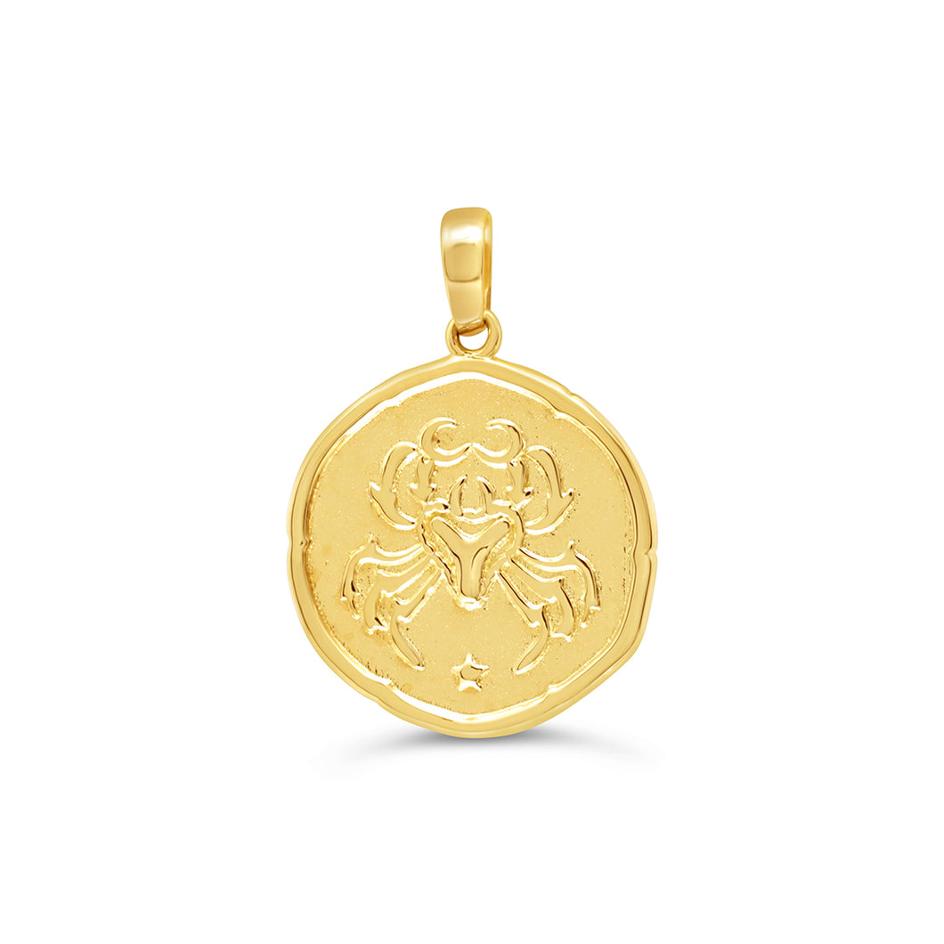 Cancer Round Yellow Gold Zodiac Pendant
