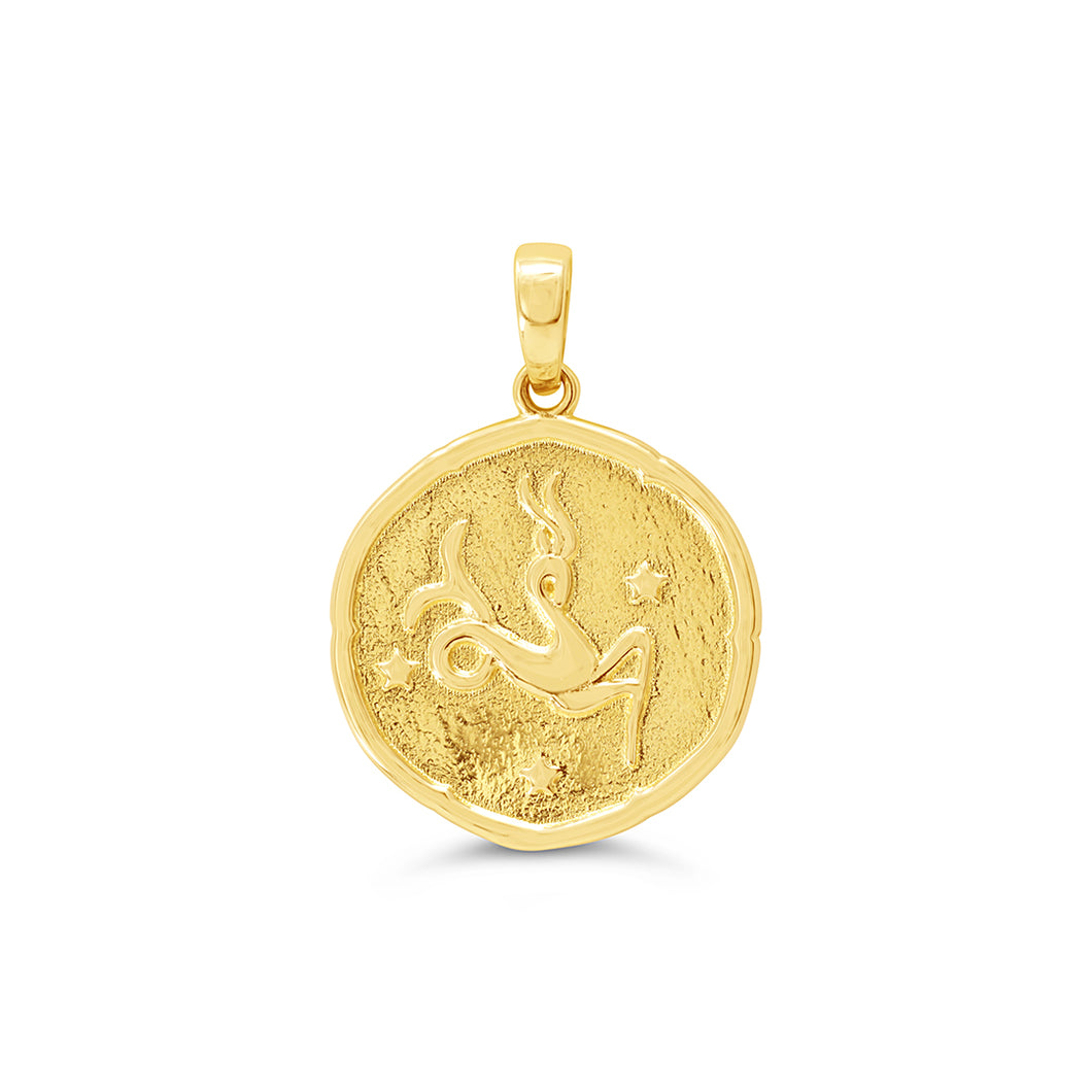Capricorn Round Yellow Gold Zodiac Pendant