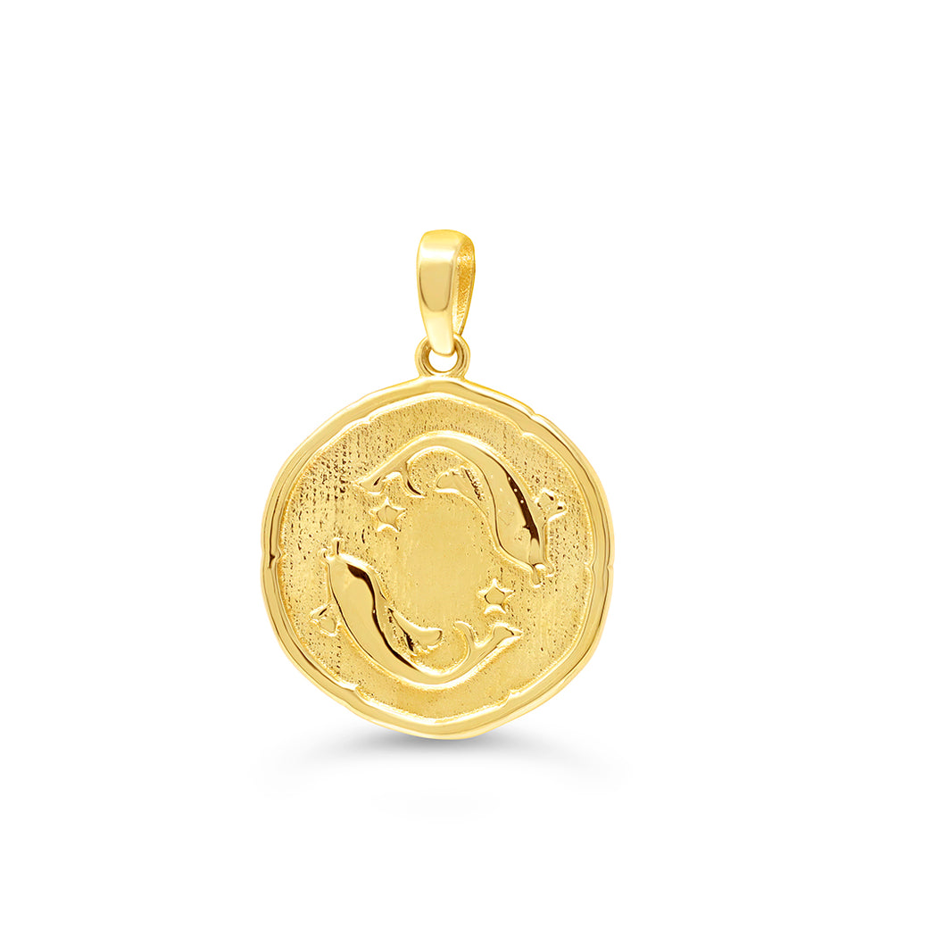 Pisces Round Yellow Gold Zodiac Pendant