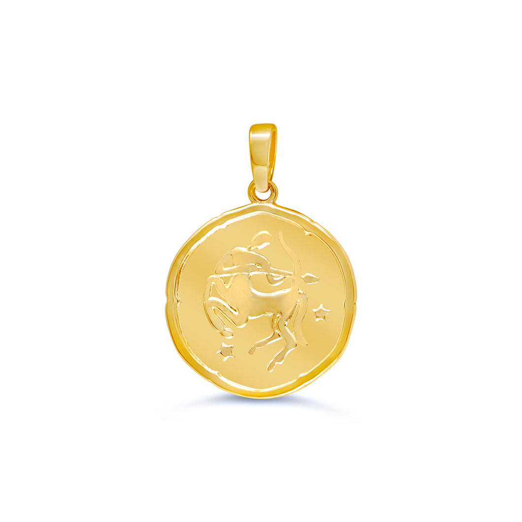 Sagittarius Round Yellow Gold Zodiac Pendant