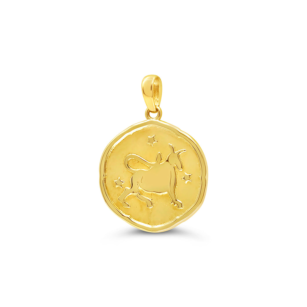 Taurus Round Yellow Gold Zodiac Pendant