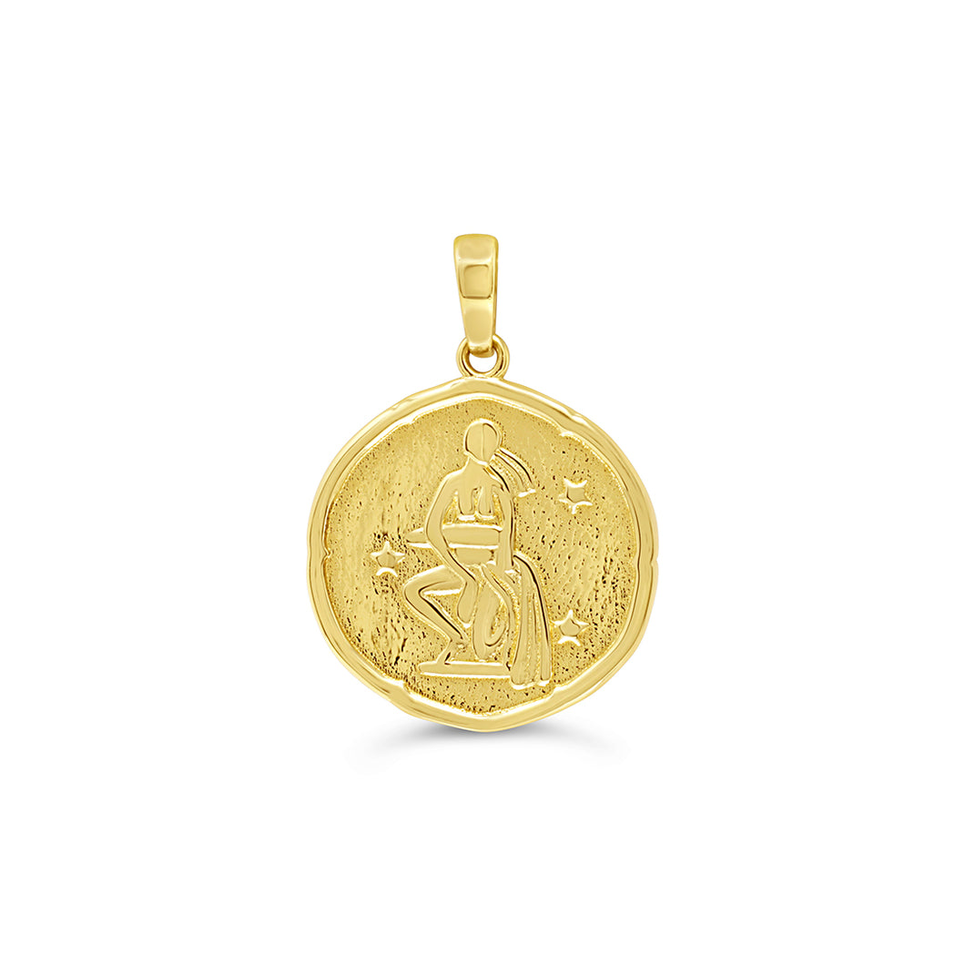 Virgo Round Yellow Gold Zodiac Pendant