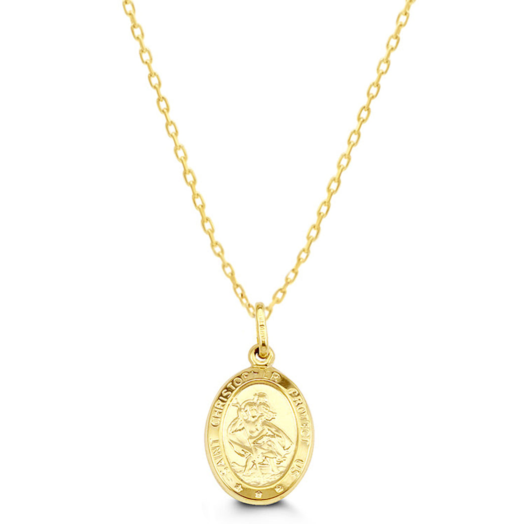 Oval St. Cristopher Satin Center with High Polished Border Pendant