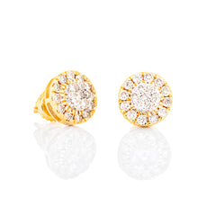 Load image into Gallery viewer, EARRINGS GY 10K 0.80CTW SMALL ROUND FLOWER CLUSTER WITH DROP DOWN ROUND HALO
