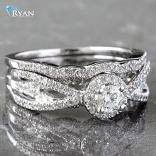 Load image into Gallery viewer, 0.62CTW Natural Round Halo Criss Cross Diamond Bridal Set Ring
