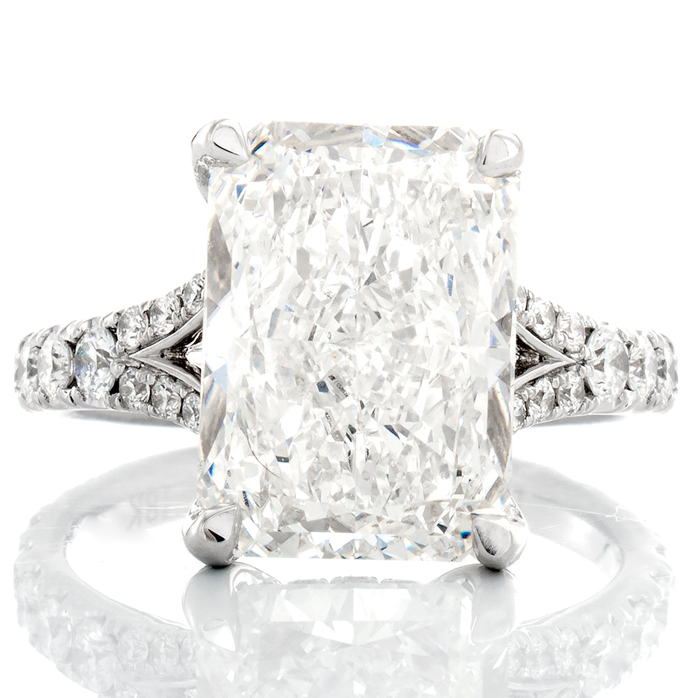 6.11ctw Radiant Lab Solitaire with Natural Pave Split Shoulders and Diamond Basket